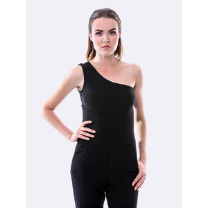 Tuta Casual Nera Monospalla Estiva con Decorazioni Vintage Stampate e Paillettes in Tessuto Jersey Elasticizzato 100% Poliestere con Fodera - Product Image 4