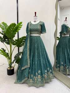 Lengha Choli Plazzo Prêt-à-porter 3 pièces traditionnel indien pakistanais pour femmes vêtements traditionnels indiens d'été pour les fêtes - Product Image 3
