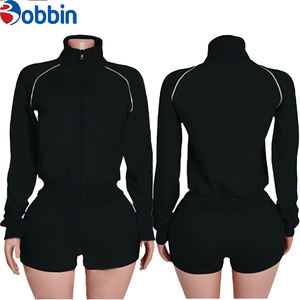 Ensembles de sport pour femmes grande taille sur mesure, logo personnalisé, coton, couleur contrastée, vestes à manches longues, shorts, 2 pièces, vêtements de sport pour femmes - Product Image 2