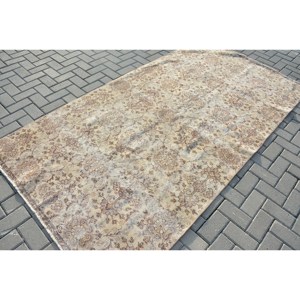 พรมตุรกีวินเทจคลาสสิกสีเบจสีน้ำตาลขนาด4.5x8.6ฟุตผ้าขนสัตว์เย็บปะติดปะต่อพื้นที่ขนาดใหญ่ที่มียางรองสำหรับห้องโถงหรือห้องนอน - Product Image 2