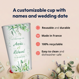 Tasse de mariage personnalisée |   Tasse personnalisée avec photo |   Polypropylène réutilisable sans BPA |   Pas de quantité minimale par commande |   Fabriqué en France - Product Image 2