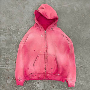 Sudadera con capucha bordada con apliques personalizados para hombre, estilo desgastado lavado ácido con hombros descubiertos de gran tamaño, 430 gramos, forro polar de algodón 100% para invierno - Product Image 1