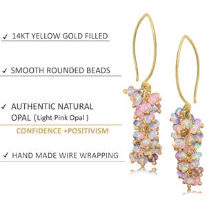 Boucles d'oreilles en grappes perlées avec crochet français en opale rose naturelle pour femmes en argent sterling 925 bijoux en or jaune rempli de pierres de naissance - Product Image 5