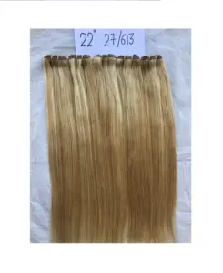 Kualitas Premium kualitas terbaik 22 ''warna #27/613 lurus berwarna bundel ekstensi tunggal Donor rambut ganda mesin pakan