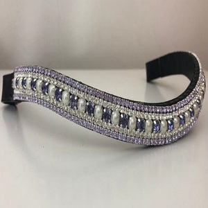 Diadema Decorativa para Caballo de Cuero con 5 Hileras de Cristales Azules y Plateados Transparentes, Diseño Personalizado para Equinos, Venta al por Mayor - Product Image 6