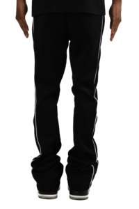 Piste personnalisée pour hommes pantalon de flair empilé 100% coton pantalon de survêtement évasé avec pantalon à rayures latérales de couleur noire - Product Image 6