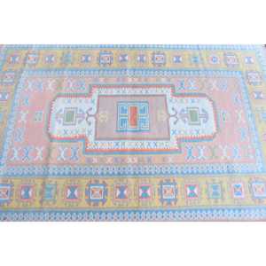 Alfombra Vintage de 3.6x5.2 pies, Alfombra Turca, Alfombra de Lana con Estampado Animal Azul - Product Image 4