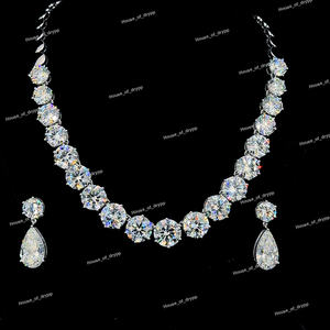 Conjunto de collar y pendientes de moissanita de lujo, piedras de corte redondo y pera, joyería de declaración de Boda nupcial de plata 925 para mujer - Product Image 2