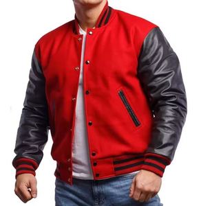 2024 venta al por mayor de calidad Premium chaqueta de bombardero de béisbol personalizado parche de cuero mangas Street Varsity chaqueta para hombres - Product Image 6