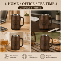 Bouteille d'eau sans couvercle en acier inoxydable 304 avec logo personnalisé, motif bois nordique, poignée octogonale, tasse à boire écologique et moderne