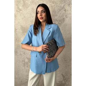 Blue Two-Button <b>Short</b>-<b>Sleeve</b> <b>Jacket</b> - Blue - Product Image 1
