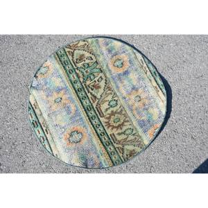 Tapis en laine patchwork bleu vert traditionnel fait à la main 2.2x2.2 pieds Rectangle conception de couloir pour vivre tapis de chevet en latex nouveaux tapis - Product Image 4