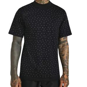 Camisetas de diseño personalizado para hombre, camiseta personalizada con pedrería negra en toda la prenda, 100% algodón para hombre - Product Image 1
