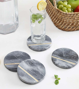 Sous-verres en marbre gris ligne en laiton ensemble de sous-verres gravés personnalisés cadeaux de vacances pour la protection de table noël - Product Image 1