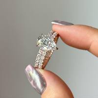 Cincin Moissanite 2CT Potongan Pir dan Zamrud Model Eternity Band Perak 925 Asli Berlapis Emas, Perhiasan Pernikahan, Hadiah Untuk Pasangan