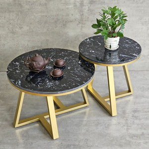 Modern Farmhouse Double <b>Sofa</b> <b>Table</b> with Stone Top and Iron Frame Nesting & Movable Side <b>Table</b> for Entry or Living Room TT68213 - Product Image 4