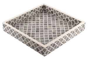 BANDEJA DE HUESO DE FORMA CUADRADA HECHA A MANO con patrones de diseño floral Bandeja de servicio con incrustaciones de hueso Fiesta de Navidad - Product Image 5