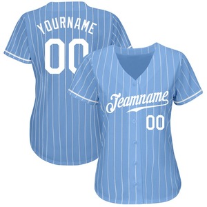 Maillot de baseball personnalisé bleu clair blanc à fines rayures blanc authentique - Product Image 3
