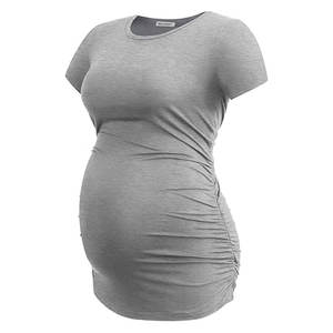 Womens Maternity Tops Side Ruched Tunic T-Shirt Pregnancy Clothes <b>Stretchy</b> <b>Fabric</b> Growing Belly Casual Wear Expecting Moms - Product Image 6