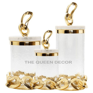 Botes elegantes de acero inoxidable Courtly Tarros Tamaños Variantes Frascos decorativos con acabado dorado para almacenamiento de alimentos - Product Image 6