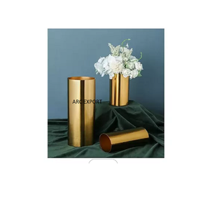 Gold Polished Metal Home and Living Room Indoor Flower Planters <b>Vase</b> <b>Set</b> of 2 Round Shape Different Sizes Metal Flower Pots - Product Image 5