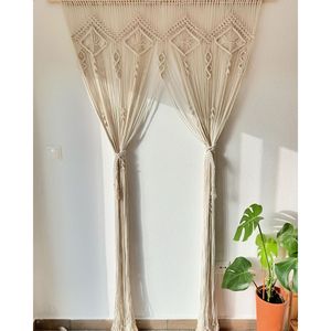 Rideau mural en macramé bohème fait main, motif à pompons écologique, style bohème, vase mural pour décoration de mariage, séparateur de pièce - Product Image 1