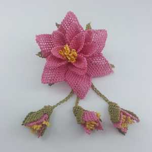 İğne Oyası Sarkaçlı Pembe Broş Moda Stilinde Kırmızı Broş Pembe - Product Image 1