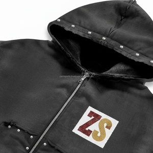 Mujeres Heavy 380GSM Fleece Zipper Hoodie Suave Algodón Poliéster Tela Custom Chenille Logo Stud Style Basics hoodies - Product Image 6