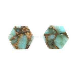 Meilleures ventes : Pierres précieuses Amazonite naturelle polie lisse hexagonale de 12 mm, plaquées cuivre des deux côtés, plates, pour la fabrication de bijoux - Product Image 1