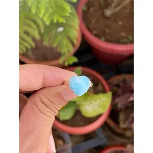 925 <b>Silver</b> Larimar Heart <b>Ring</b> Vintage Dainty Gemstone Jewelry with Zircon Cute and Everyday Wear for <b>Men</b> Promises Weddings - Product Image 1