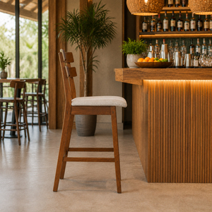 Modern Teak Wood Double Slat <b>Back</b> Bar Chair with Padded Foam Seat and Metal Base for Restaurants Cafs Bars-Commercial Use - Product Image 4