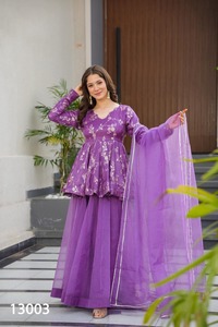 Indian Pakistani Beautiful Pretty <b>Organza</b> <b>Silk</b> Sharara Set Heavy Ethnic Wear Sharara Set Party Wedding Party Wear Set For Women - Product Image 3