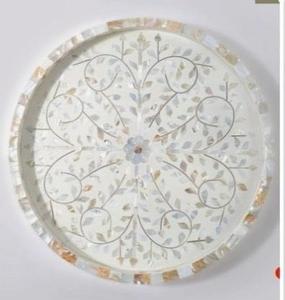 Plateau de service sur mesure avec incrustation de nacre Plateau rond pour le petit-déjeuner pour le café Prix de gros Inde - Product Image 1