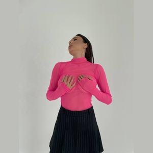 Nouveau haut en maille transparente en gros, chemise en maille à manches longues, haut en maille souple et extensible, haut transparent, chemisier transparent, haut ajusté - Product Image 3