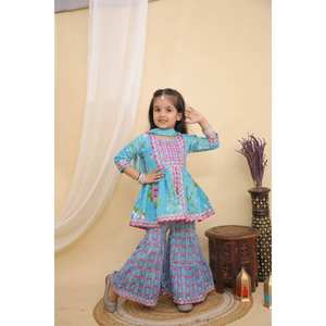 Sharara costume filles enfants ethnique Shalwar Kameez indien Punjabi Style pakistanais broderie mariage et fête festive porter des enfants - Product Image 1