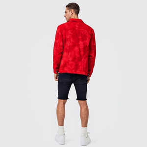 Chaqueta de mezclilla con diseño de botón teñido con lazo de manga larga informal para hombre rojo - Product Image 3