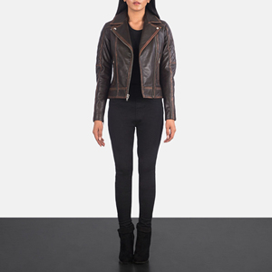 2025 100% piel de oveja anilina cuero mujer Biker chaqueta acolchada viscosa FORRO camuflaje decorado cremallera chaqueta de cuero - Product Image 6