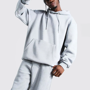 Conjunto de chándal gris claro lavado para hombre logotipo personalizado Sudadera con capucha de dos piezas y pantalones Jogger ropa deportiva polar traje de gimnasio venta al por mayor OEM - Product Image 4