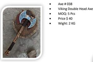 Steel Craft International NM Edge Damascus Steel <b>Viking</b> Double <b>Axe</b> Head High Quality Wooden Handle Camping Hunting - Product Image 5