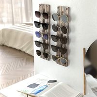 Organisateur de stockage de lunettes de soleil murales en bois rustique 10 porte-lunettes présentoir ensemble de 2 avec 5 crochets en métal sur chaque prise