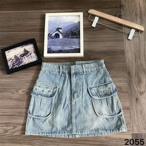 กางเกงขาสั้นผ้ายีนส์ลำลองวินเทจของผู้หญิงเอวกลางแฟชั่น-forped บางสไตล์ซักได้เป็นมิตรกับสิ่งแวดล้อมกันน้ำ - Product Image 2