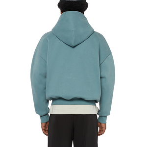 Sweat-shirts à capuche pour hommes en molleton bouclette double couche, zippés, coupe courte, épaules tombantes, grammage lourd, coupe oversize et carrée, 100% coton, personnalisables par broderie - Product Image 3