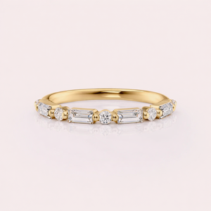 IGI Certified Lab Grown Diamond Wedding Band Baguette and Round Cut Diamond Anniversary <b>Ring</b> 14K White / Rose And Yellow Gold - Product Image 1