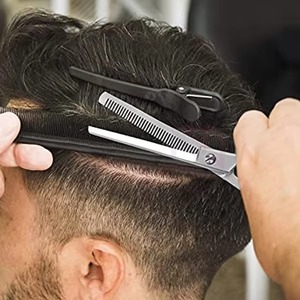 Ciseaux professionnels personnalisés en acier inoxydable pour la coupe des cheveux, ciseaux de barbier de précision à pointe arrondie, repose-doigts réglable, anneau en caoutchouc - Product Image 5