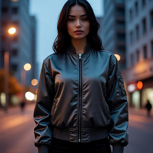 Chaqueta Bomber de satén de béisbol informal de alta calidad para mujer, punto ligero con cuello redondo de cremallera, característica transpirable - Product Image 5