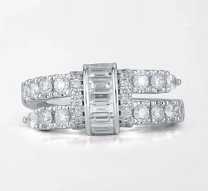 แหวนแบบบาแกตต์ทันสมัยประดับเพชรทรงกลม 36 เม็ด น้ำหนัก 1.07 กะรัต สี GH-VS ทำจากทองคำขาว 18K สำหรับสวมใส่ทุกวันหรือเป็นของขวัญวันครบรอบ - Product Image 2