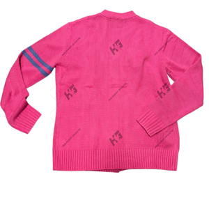 2026 New Wholesaler Custom Logo <b>Oversize</b> Sorority pink Cable Knit Letterman Cotton Acrylic Sweater <b>Women</b> <b>Cardigan</b> - Product Image 3