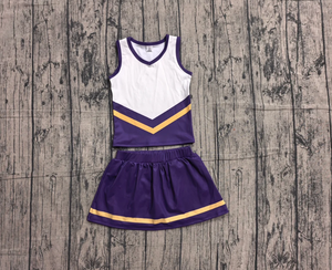 Baby Girls Purple <b>Gold</b> Stripe Vest Top Skirt Shorts Team Yoga Active <b>Clothes</b> Sets - Product Image 3