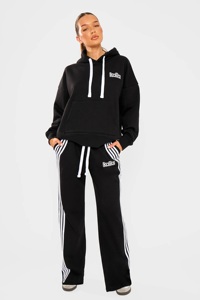 ชุดวอร์มแบบมีเชือกผูกเอว ทรงโอเวอร์ไซส์ ปักลายโลโก้ด้านหน้า สีดำและสีขาว สำหรับฤดูหนาว - Product Image 3