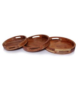 Plateau de service en bois rond moderne, fabriqué à la main, plateau en bois naturel pour les collations, les boissons, le petit-déjeuner, l'affichage de la décoration intérieure - Product Image 3
